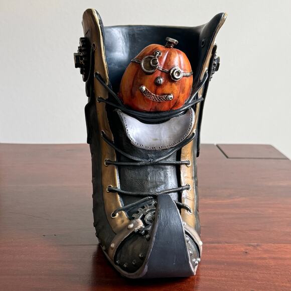 Yankee Candle Steampunk Pumpkin Witch Boot Candle Jar Holder Halloween 8.75" - Picture 1 of 10